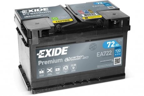 АКБ 6СТ-72 R+ (пт720) (необслуж) (низький) Premium Exide